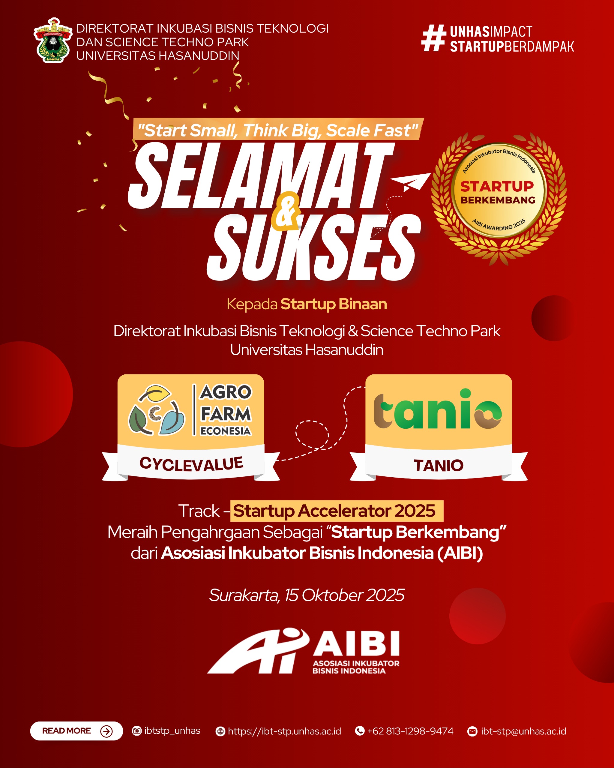 Startup Direktorat IBT-STP Unhas Raih Penghargaan “Startup Berkembang” dari AIBI 2025
